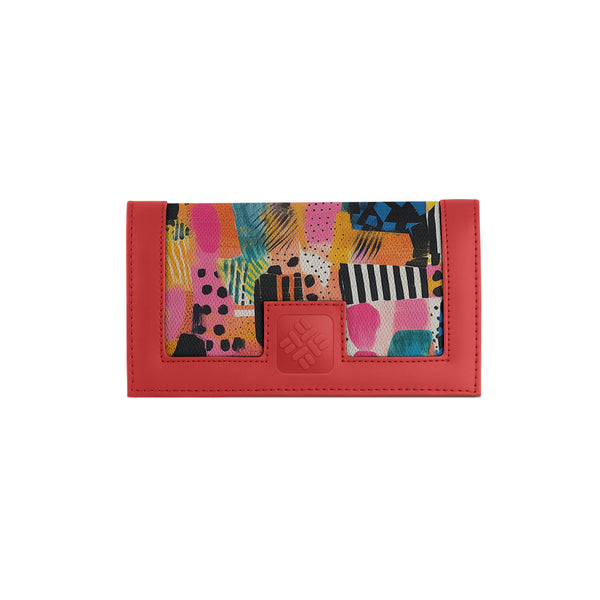 Red Sleek Elegance Fold Wallet in Whimsical Patchwork Delight