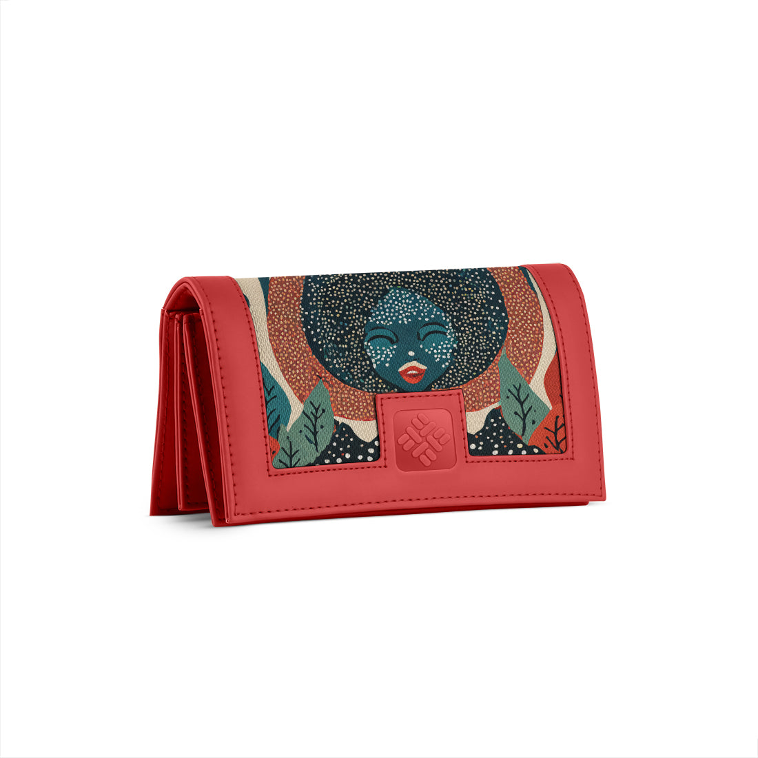 Red Sleek Elegance Fold Wallet with Ethereal Lunar Portrait