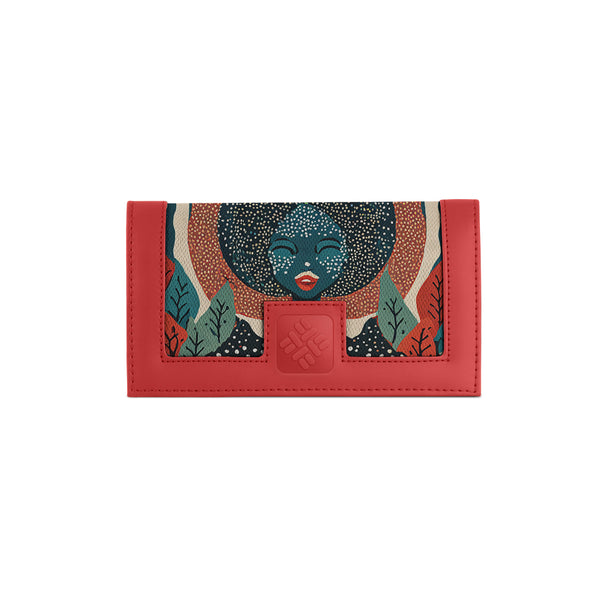 Red Sleek Elegance Fold Wallet with Ethereal Lunar Portrait