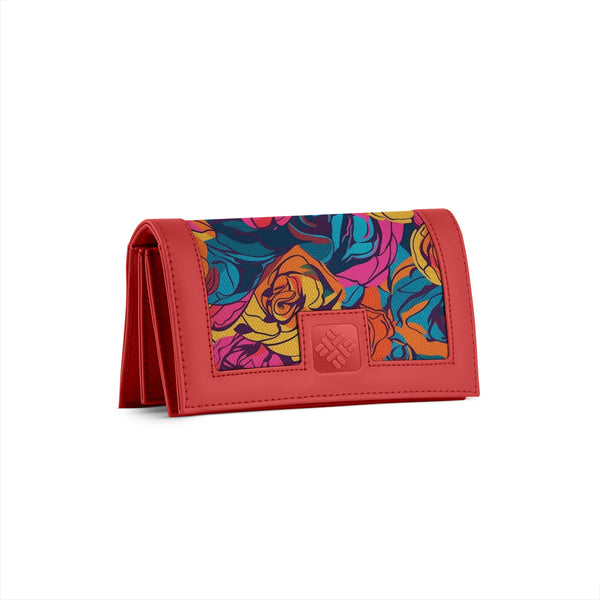 Red Sleek Elegance Wallet with Kaleidoscopic Rose Fantasy - 1