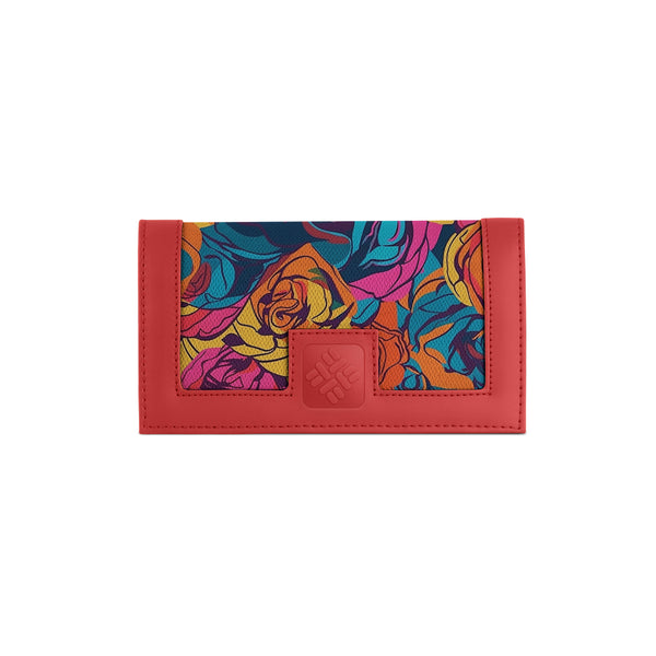 Red Sleek Elegance Wallet with Kaleidoscopic Rose Fantasy
