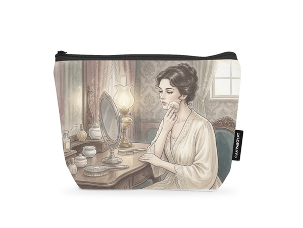 Makeup Pouch Vintage Edwardian Beauty at Vanity Table Illustration