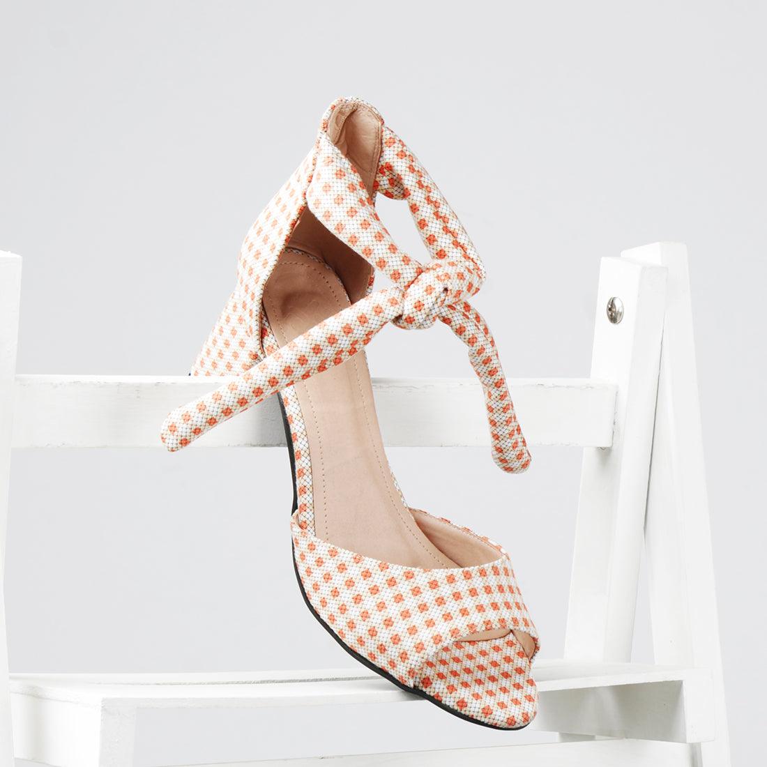 Spotted Orange Chunky Heeled