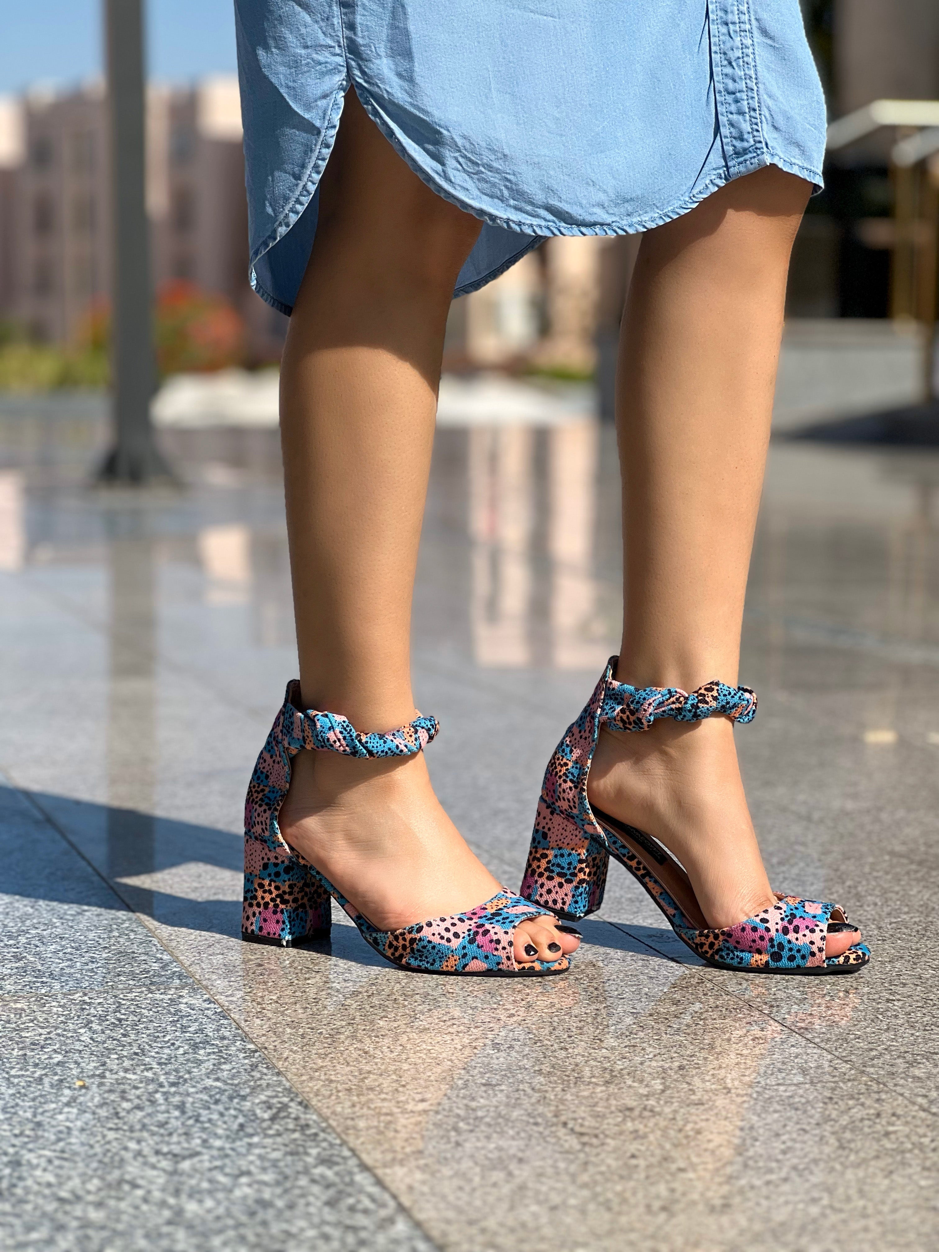 Sqaure Pattern Chunky Heeled