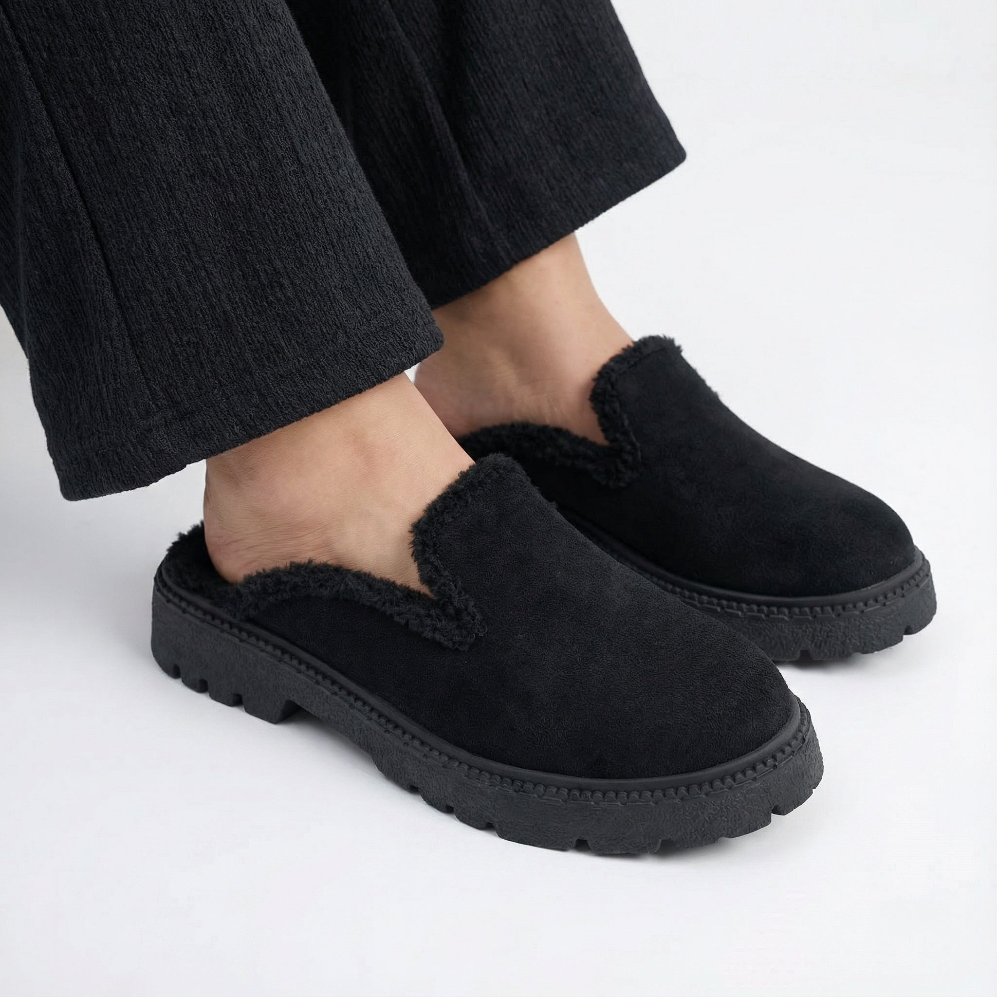 Black Cozy Stroll Mules – Slip Into Comfort