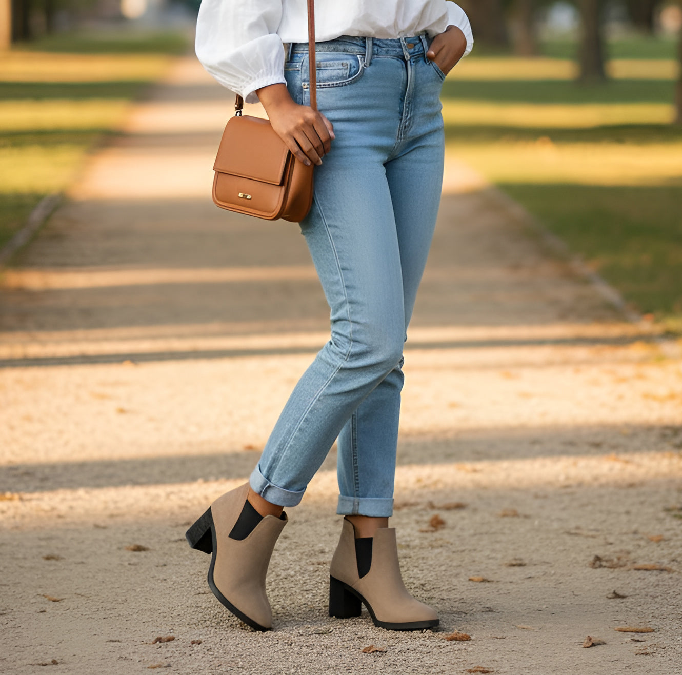 Tan Slit Heeled Bootie - 1