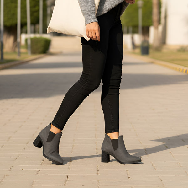 Grey Slit Heeled Bootie - 1