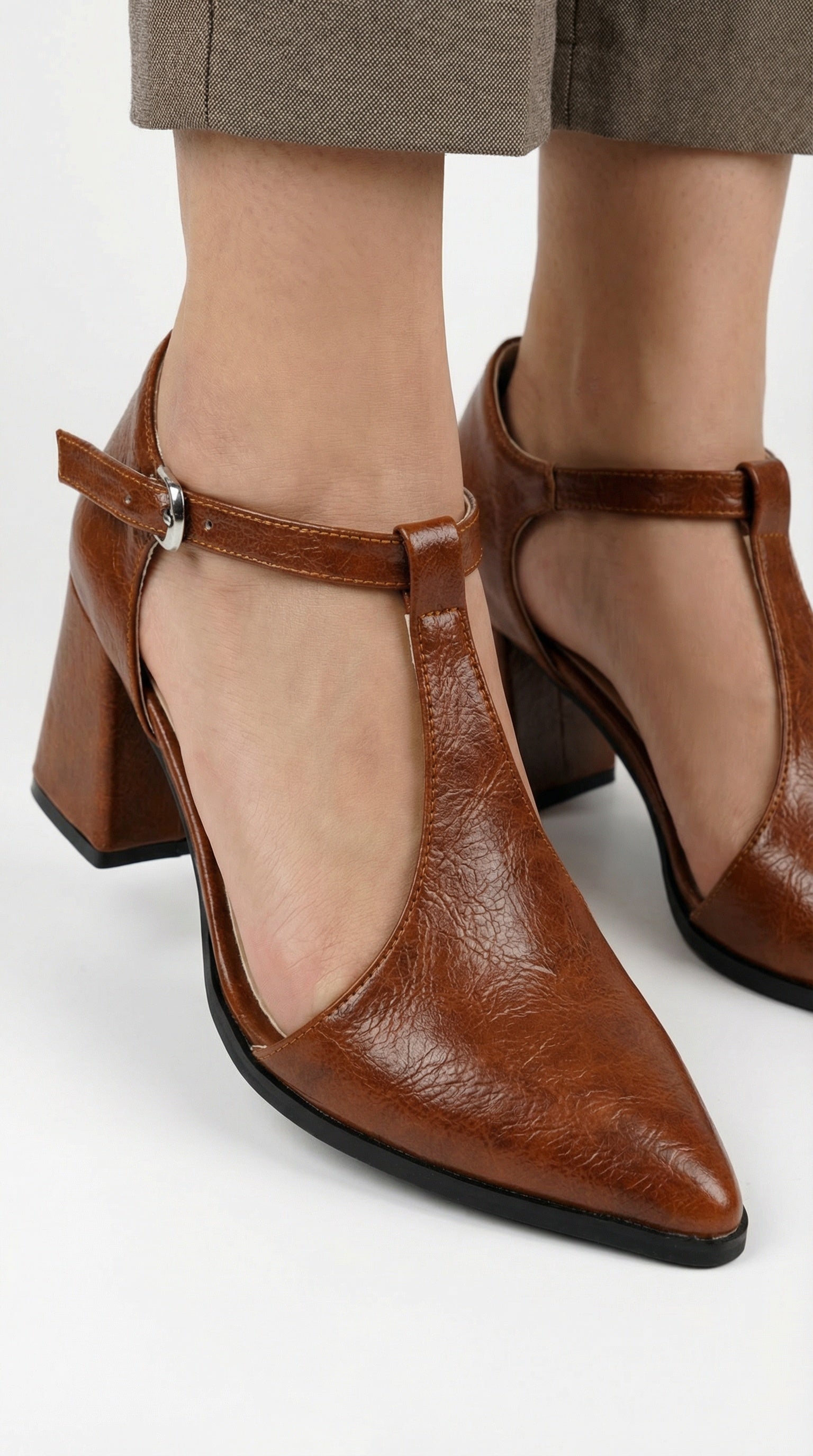 Brown T-Strap Heels – Elegance That Works