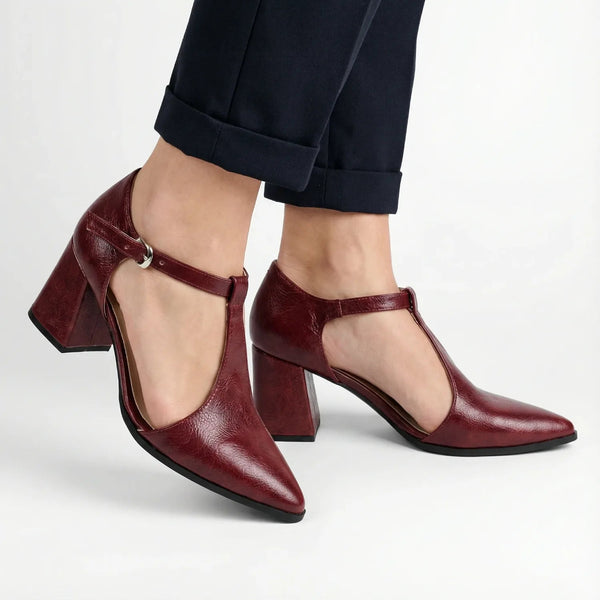 Burgundy T-Strap Heels – Elegance That Works - 1