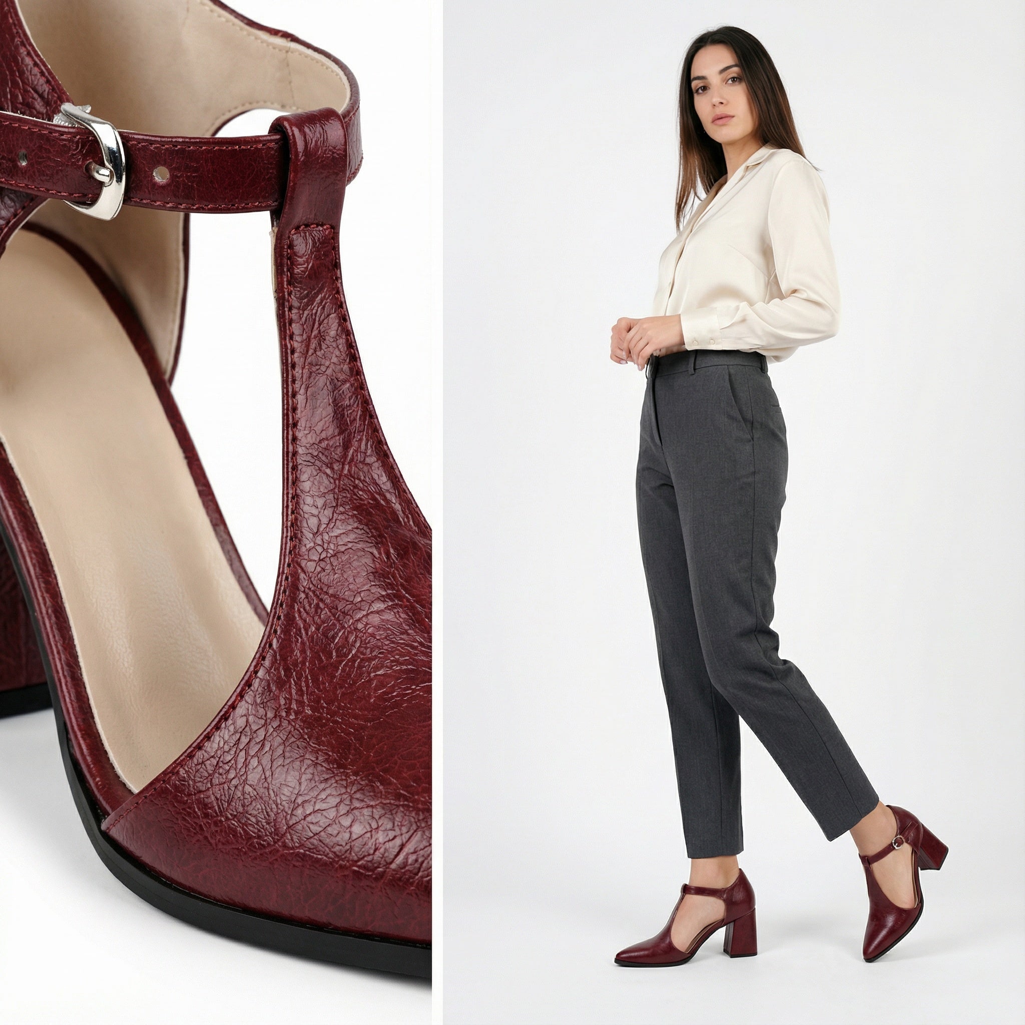 Burgundy T-Strap Heels – Elegance That Works