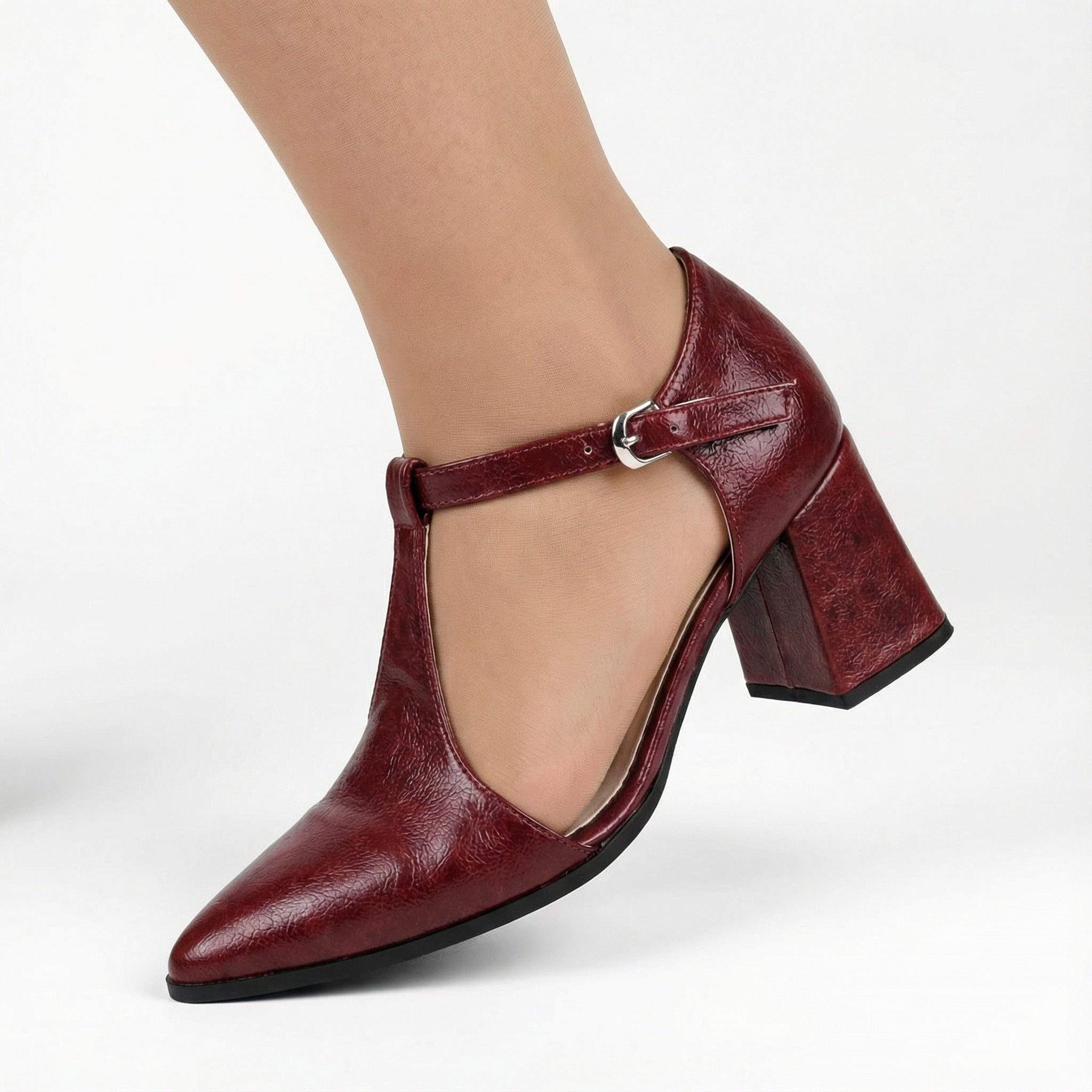 Burgundy T-Strap Heels – Elegance That Works