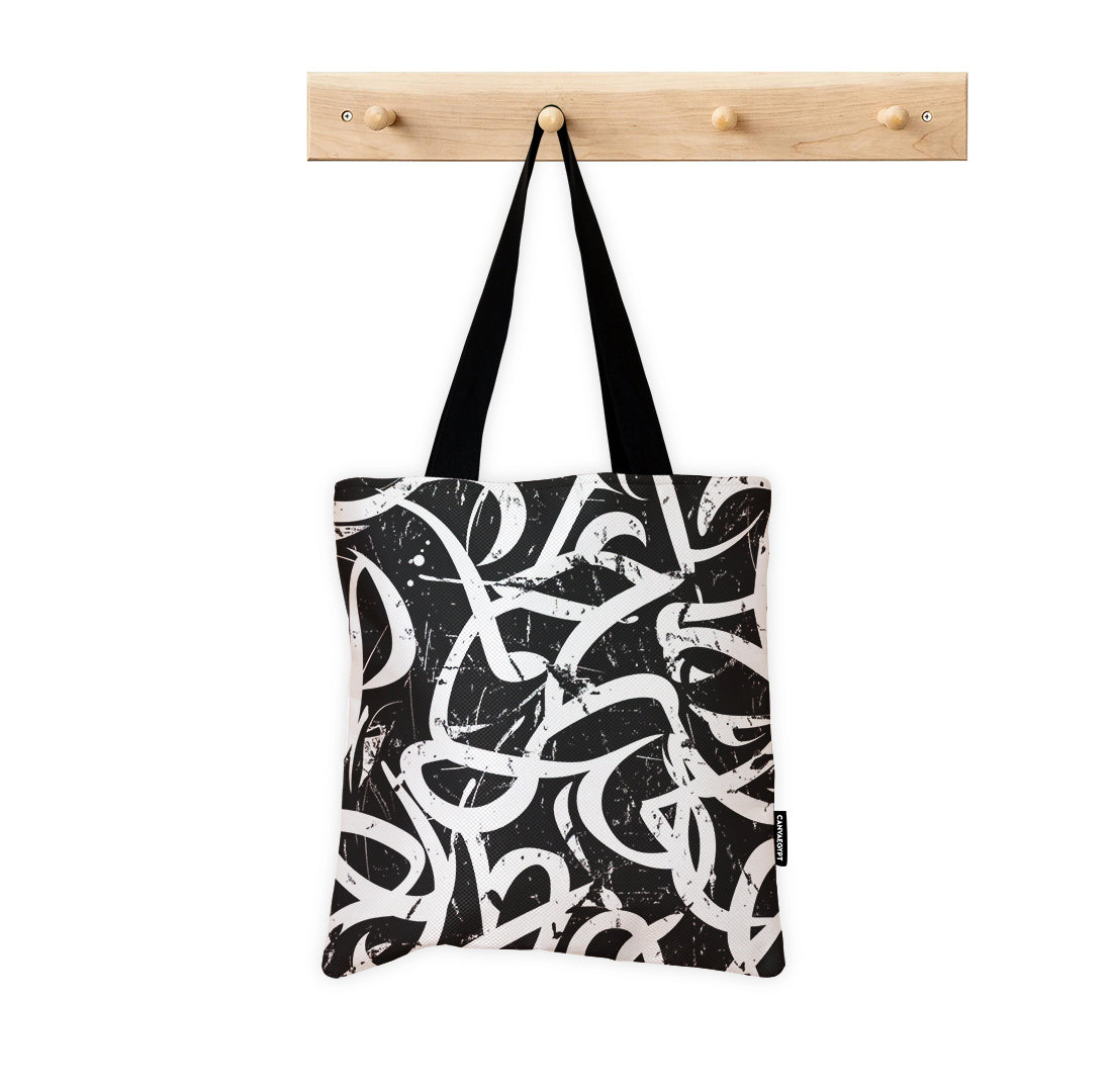 Tote Bag – Monochrome Calligraphy Chaos