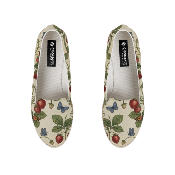 Vintage Botanical Strawberry and Butterfly Cottagecore Pattern Nook Espadrille - 1