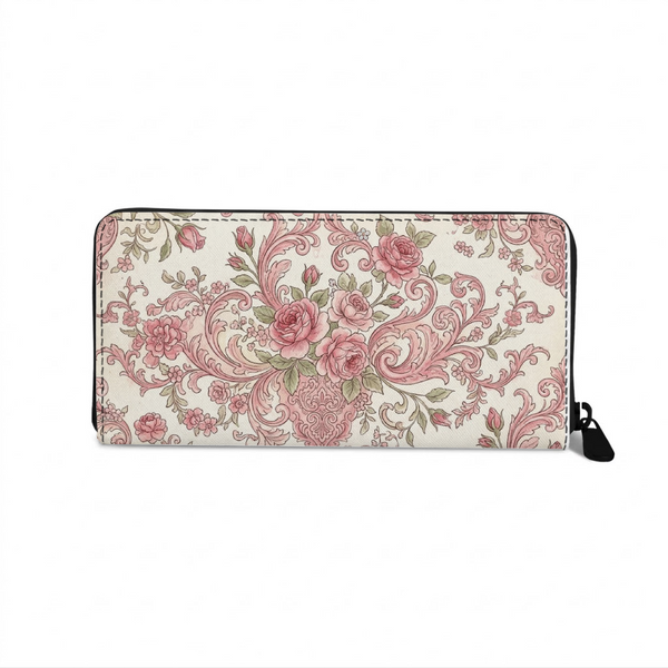 Women's Wallet Vintage Pink Rose Baroque Floral Pattern Design - 1