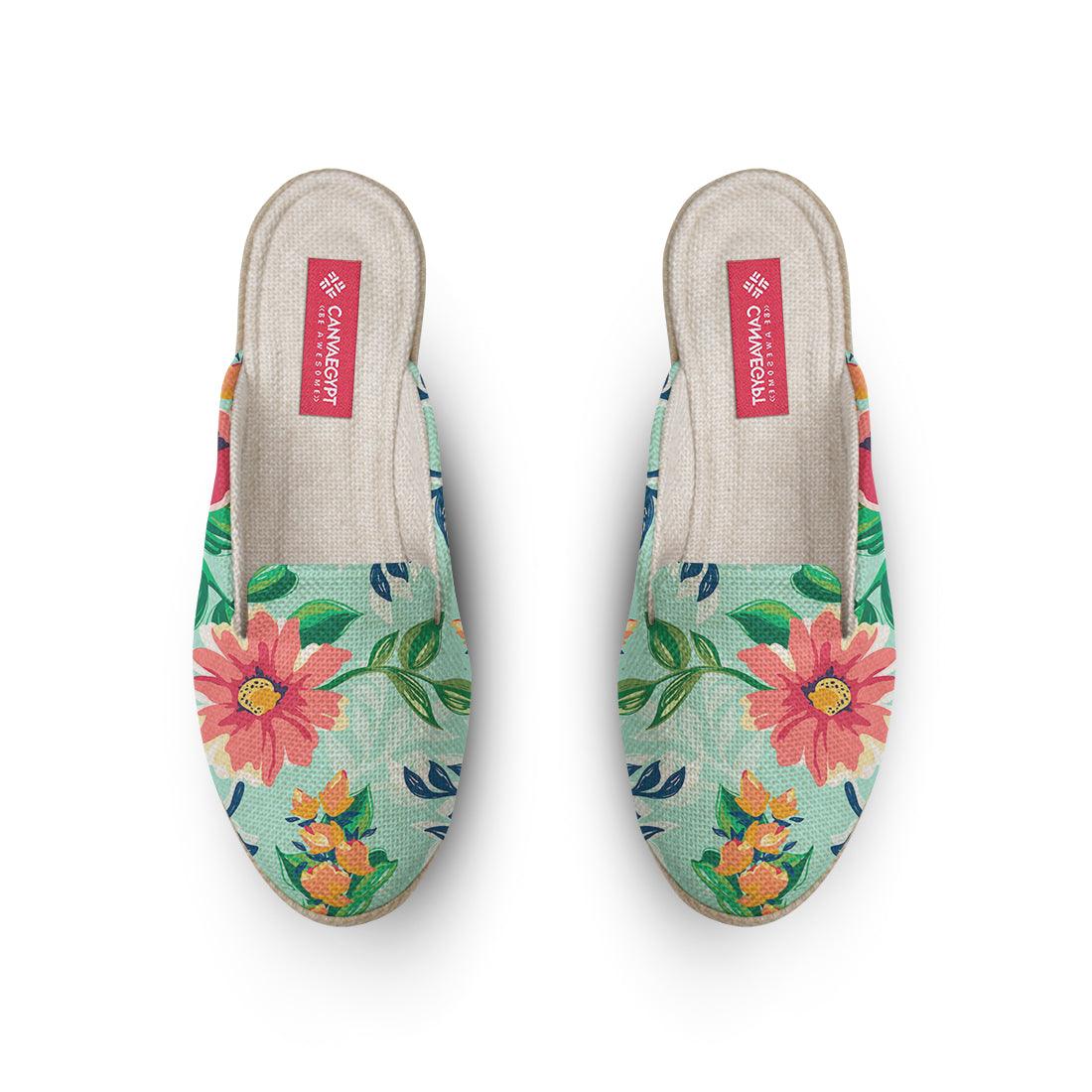 Voyage Mules Cyan Floral - CANVAEGYPT