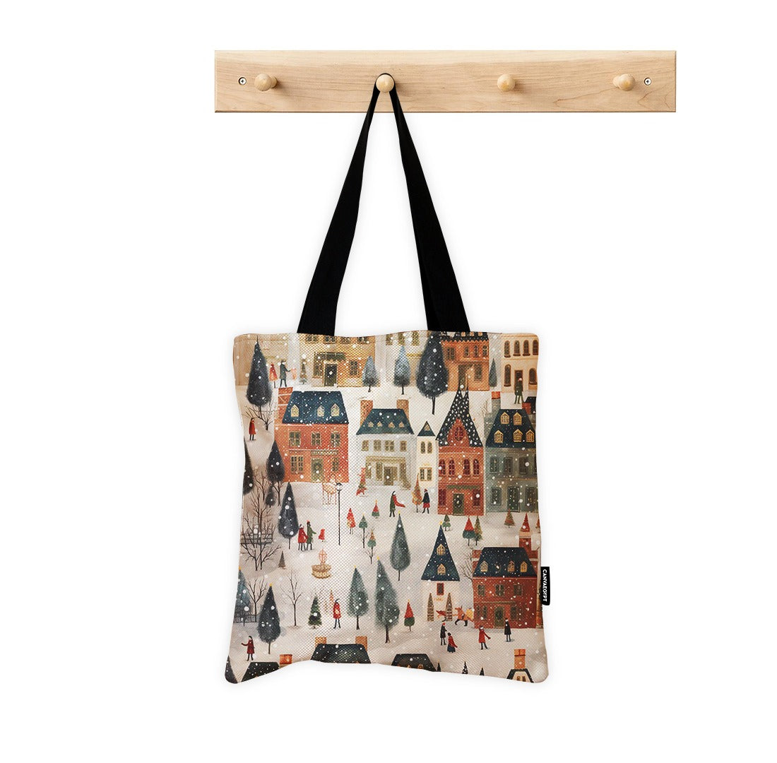 Tote Bag Winter Town Charm.