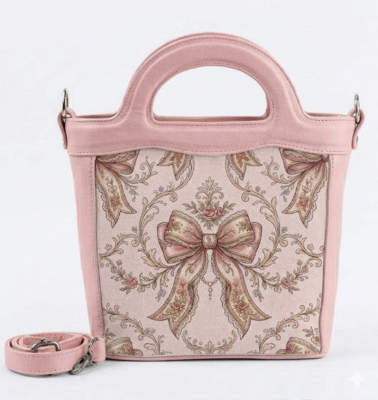 Rose Top Handle Handbag Romantic Coquette Vintage Rose Lace Bows - 1