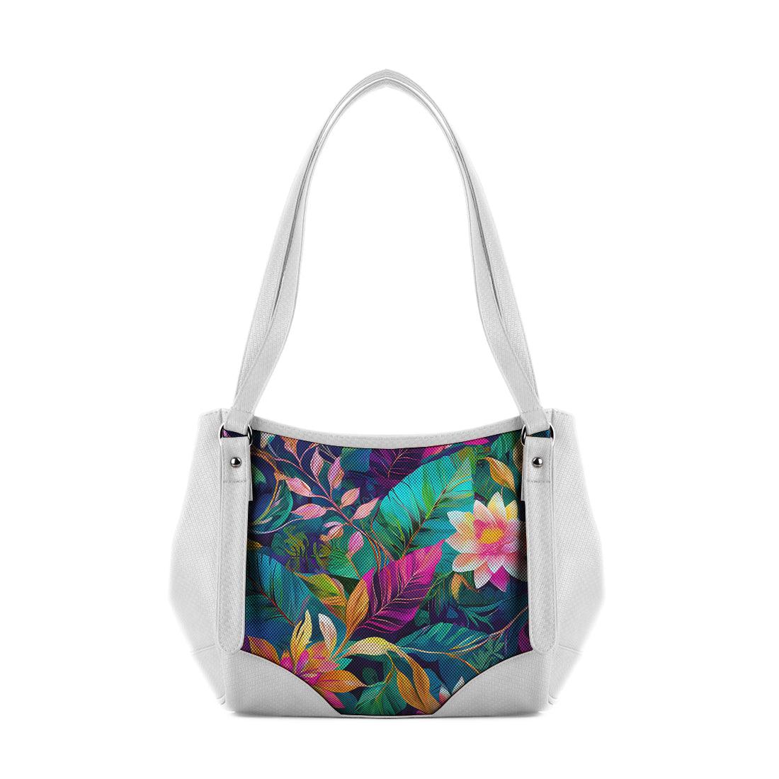 White Leather Tote Bag floral - CANVAEGYPT