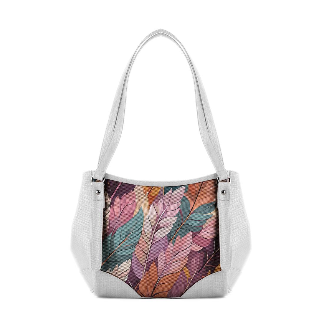White Leather Tote Bag mixed leaf - CANVAEGYPT