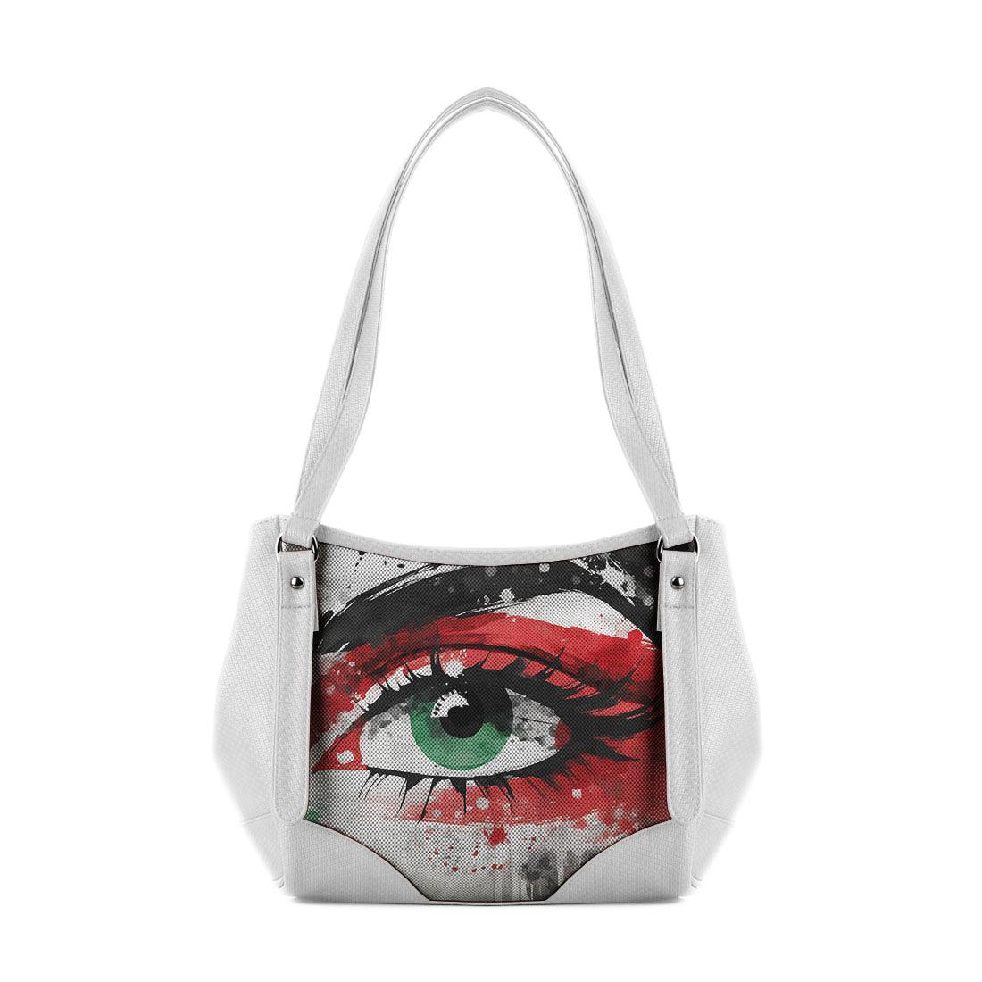 White Leather Tote Bag palestine eyes - CANVAEGYPT