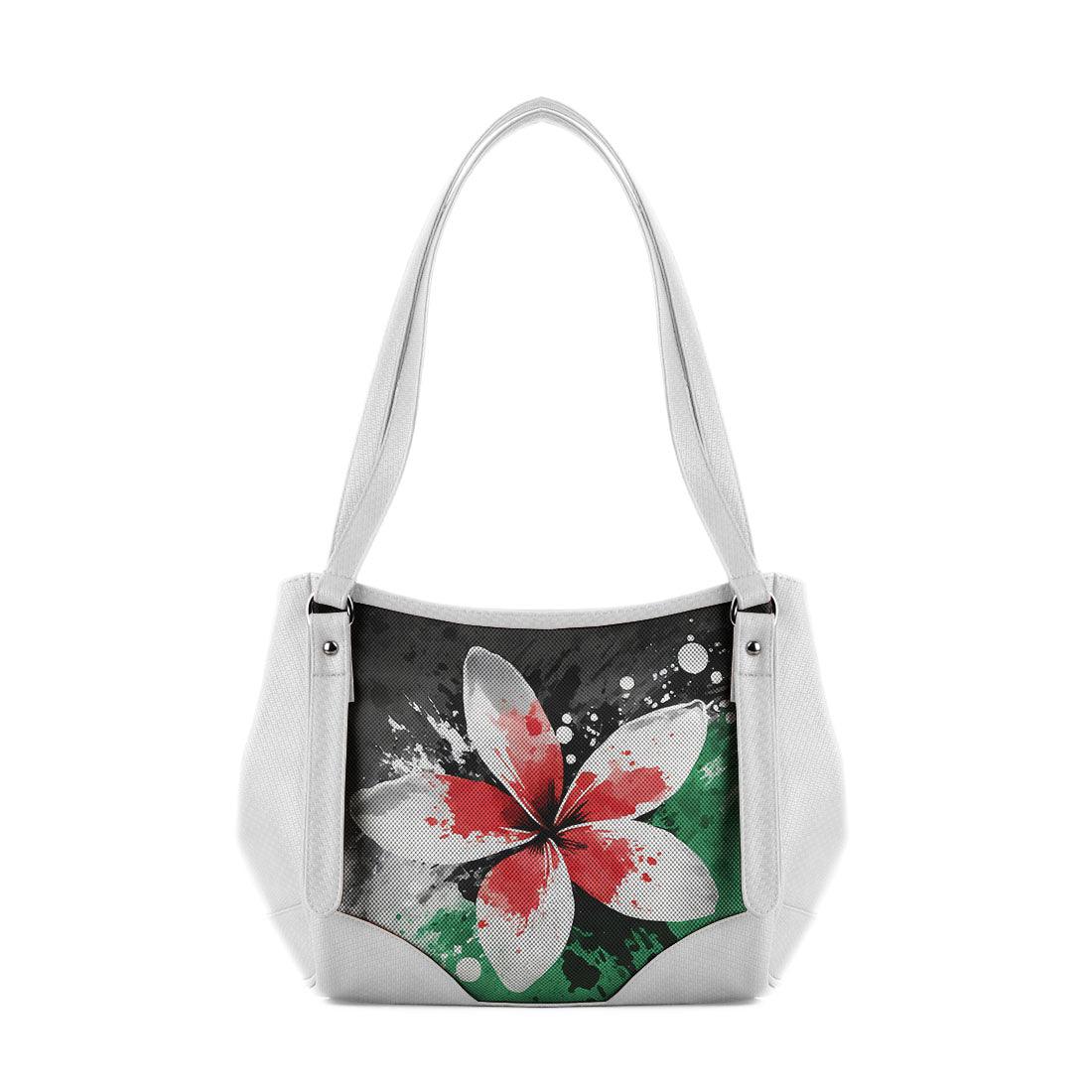 White Leather Tote Bag palestine flower - CANVAEGYPT