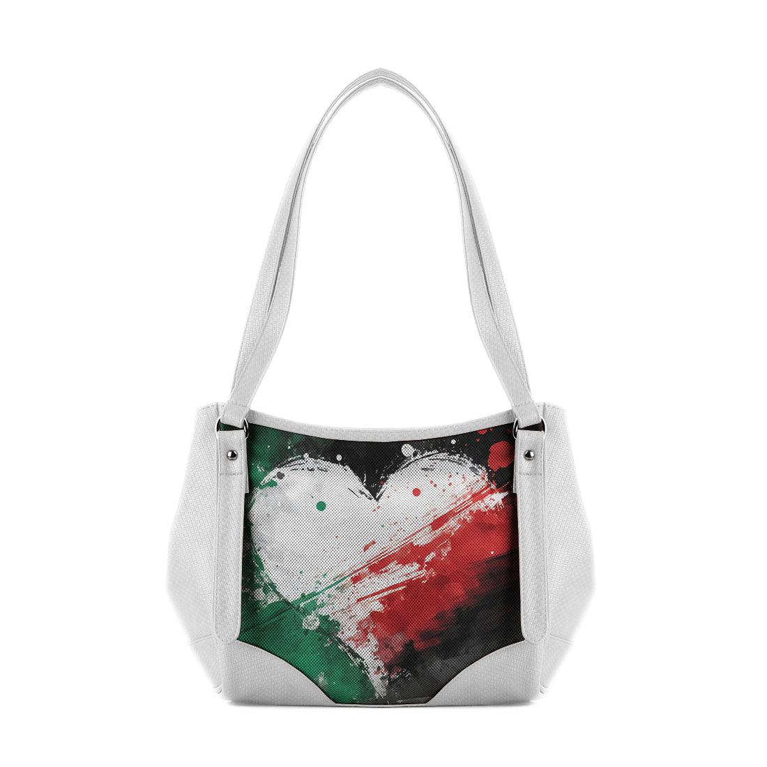 White Leather Tote Bag palestine heart - CANVAEGYPT