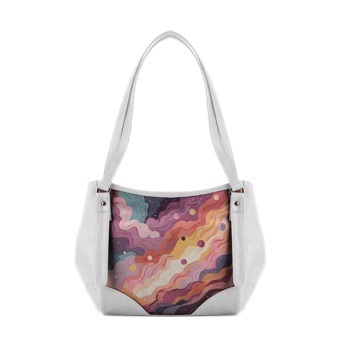 White Leather Tote Bag wavy sky - CANVAEGYPT