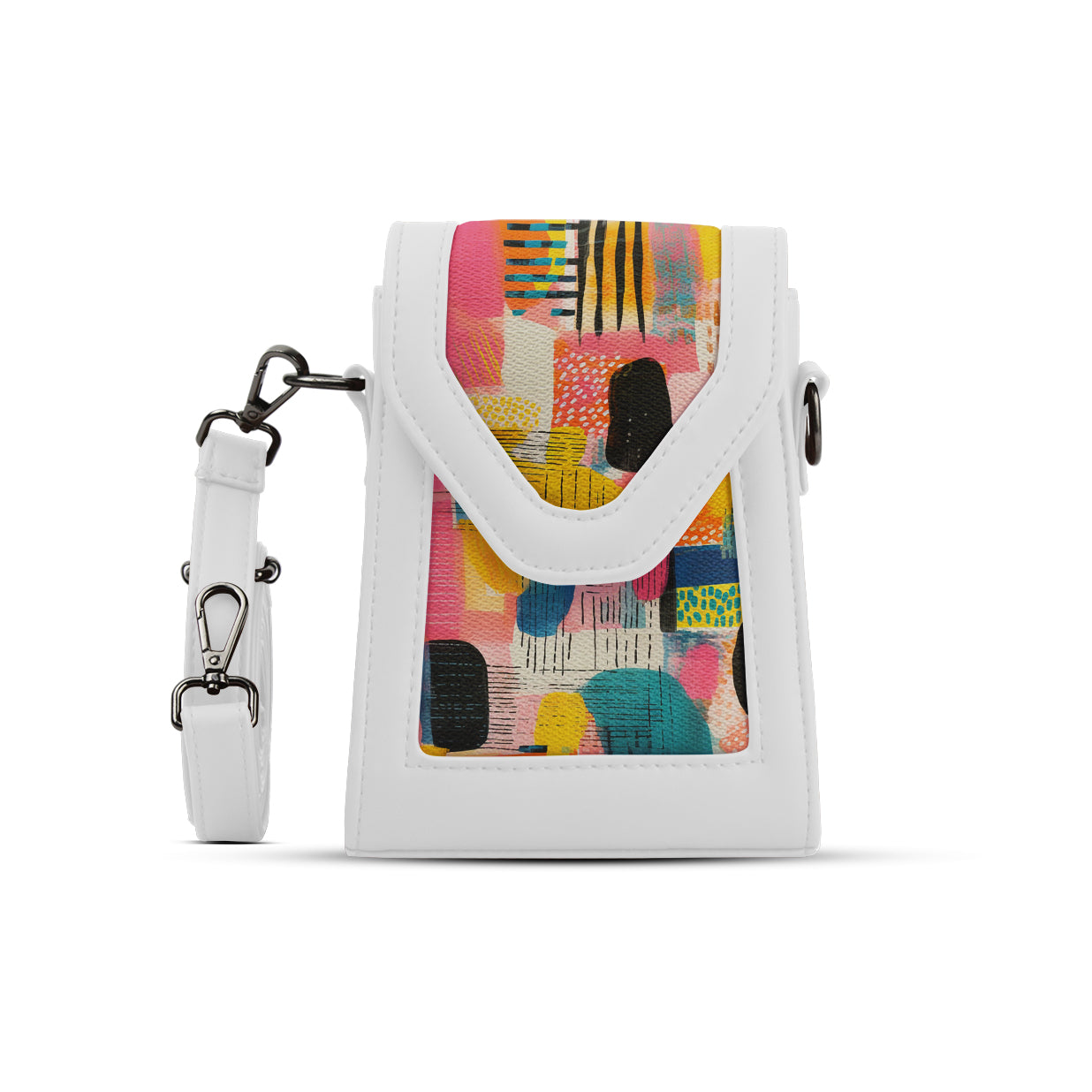 White Mini Urban Crossbody Bag Artistic Patchwork