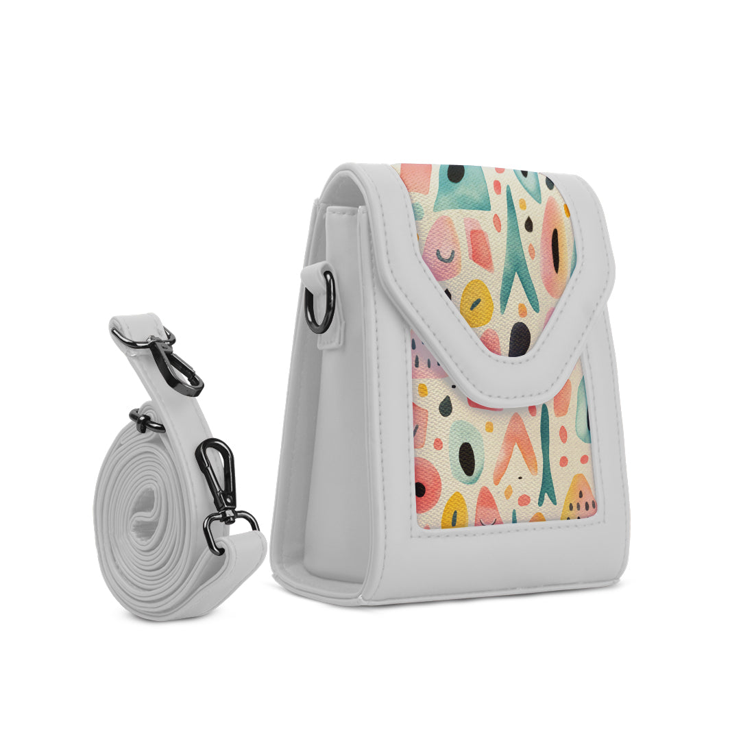 White Mini Urban Crossbody Bag Playful Abstract