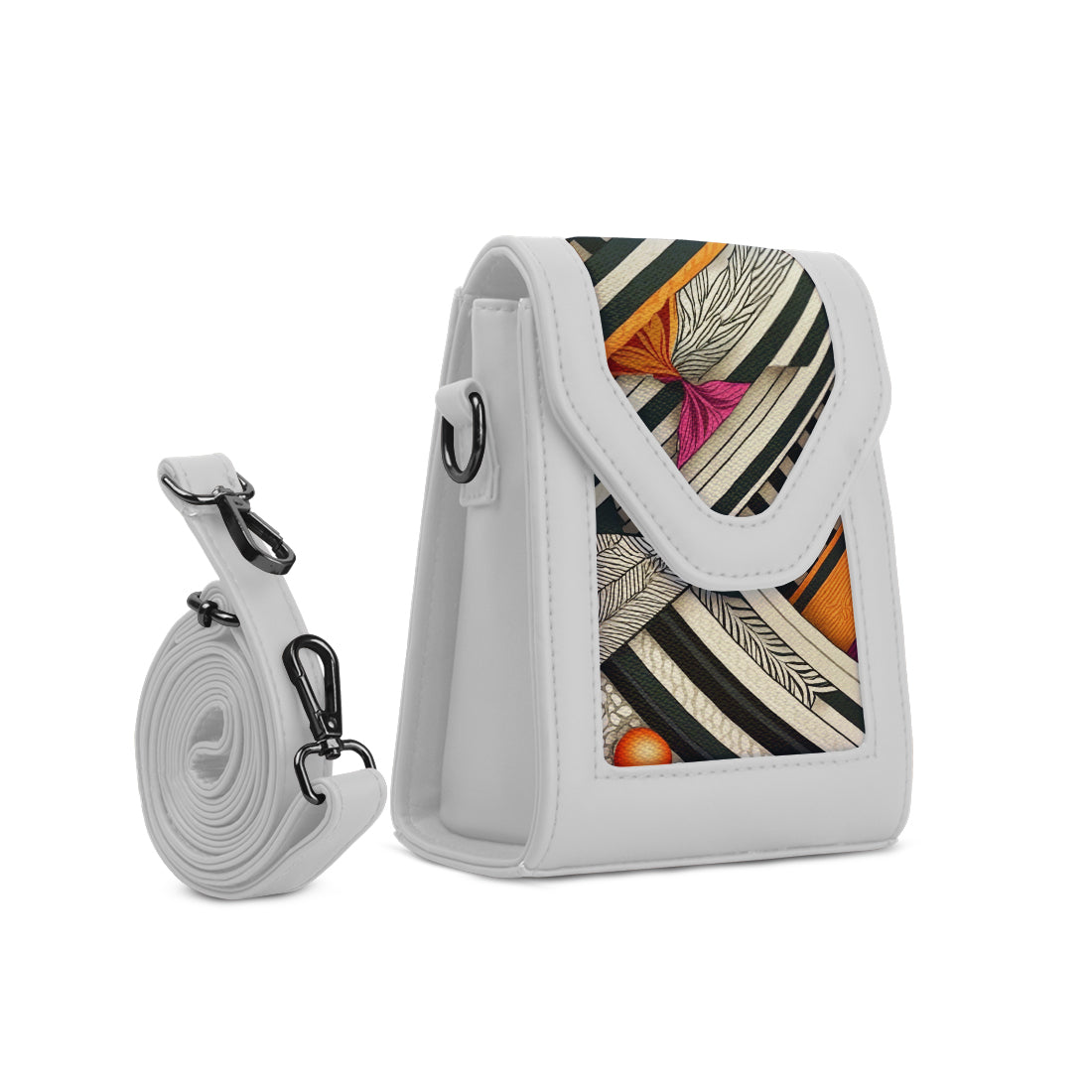 White Mini Urban Crossbody Bag Geometric Intrigue