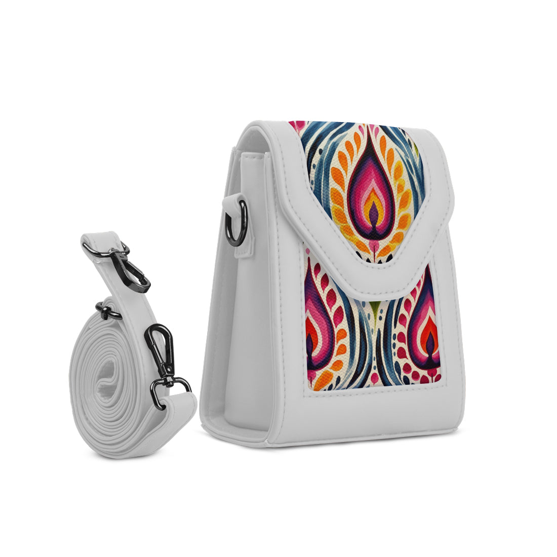 White Mini Urban Crossbody Bag Vibrant Flames