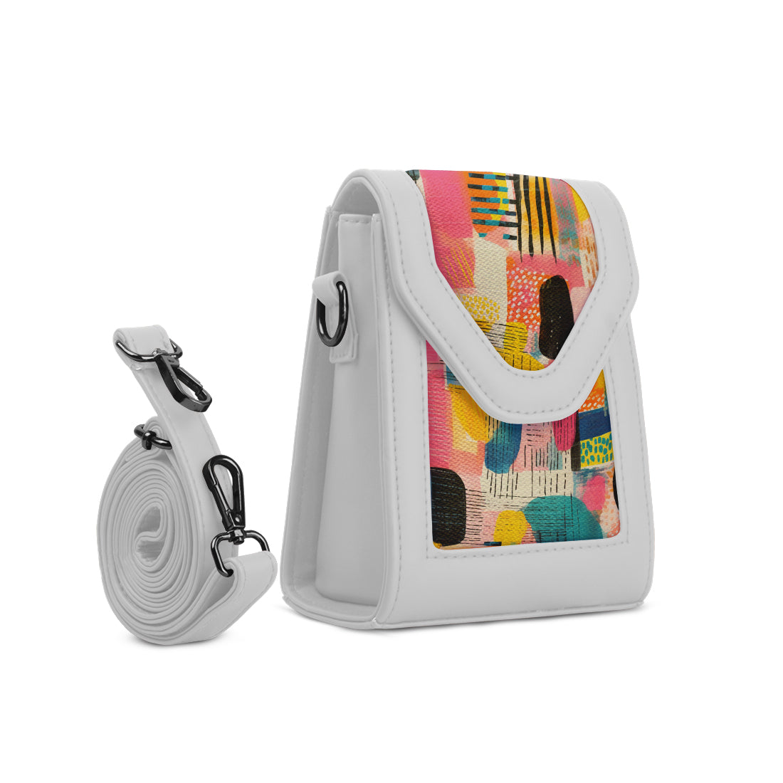 White Mini Urban Crossbody Bag Artistic Patchwork