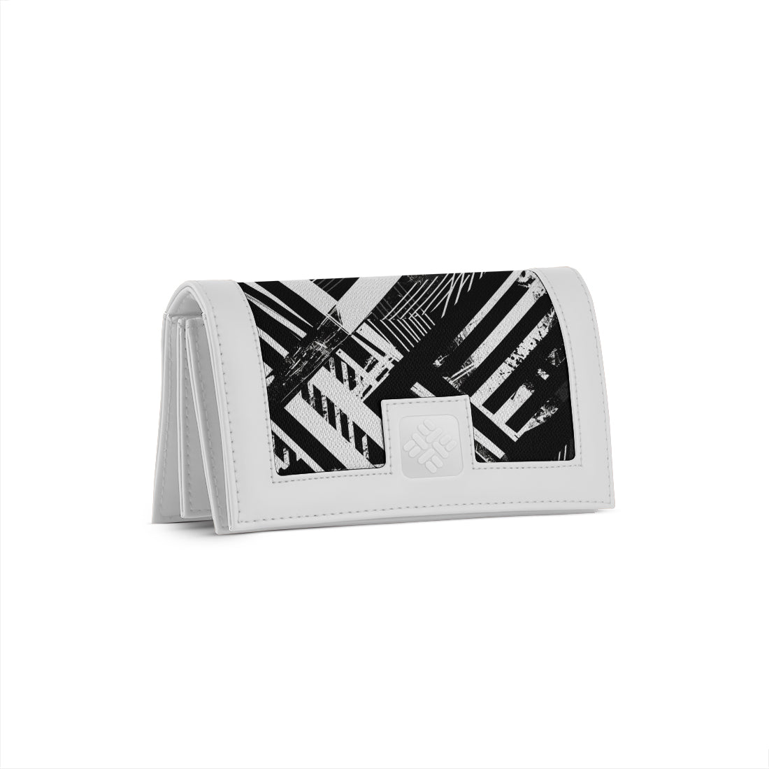 White Sleek Elegance Fold Wallet Featuring Bold Abstract Stripes