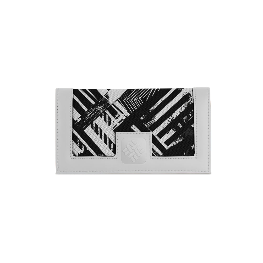 White Sleek Elegance Fold Wallet Featuring Bold Abstract Stripes