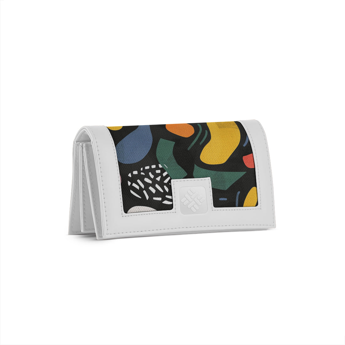 White Sleek Elegance Fold Wallet Featuring Bold Geometric Pops