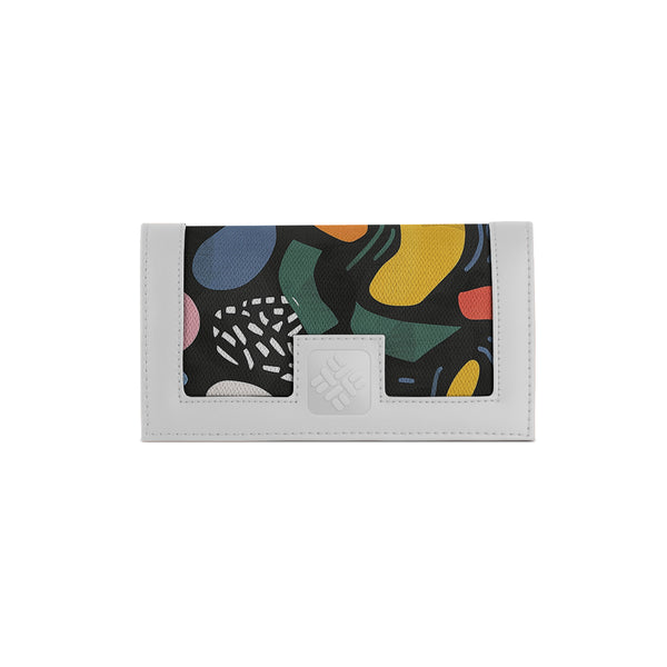 White Sleek Elegance Fold Wallet Featuring Bold Geometric Pops