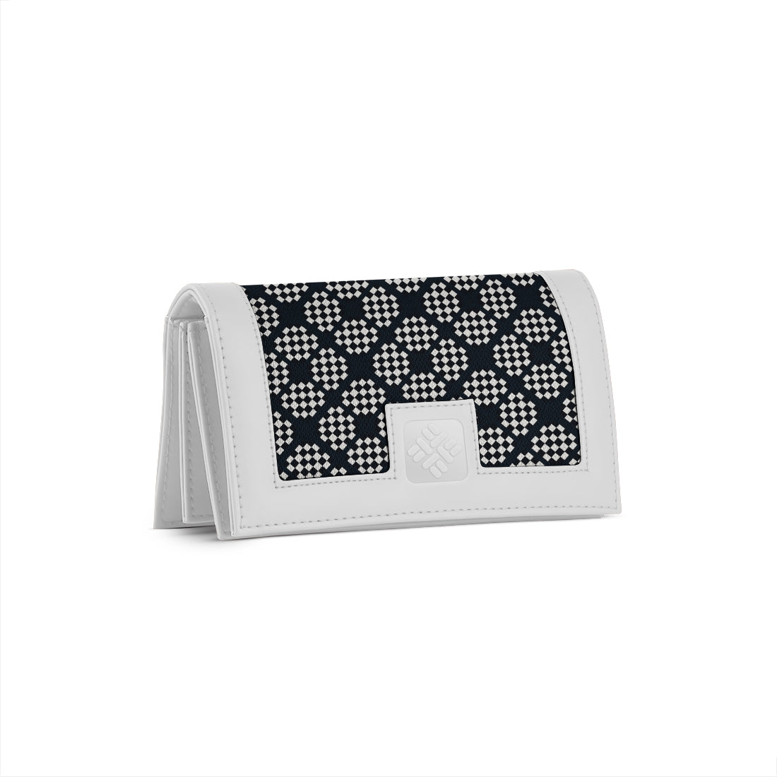 White Sleek Elegance Fold Wallet in Chic Checkerboard Geometric Style
