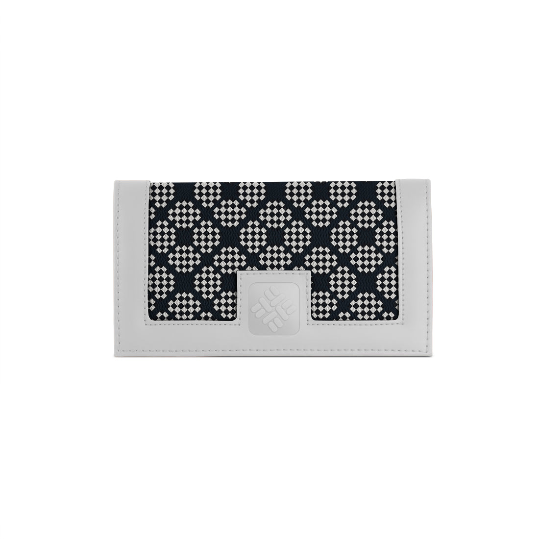 White Sleek Elegance Fold Wallet in Chic Checkerboard Geometric Style