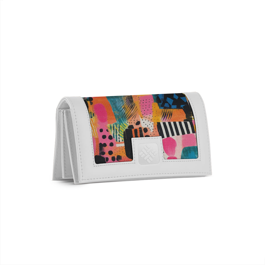 White Sleek Elegance Fold Wallet in Whimsical Patchwork Delight