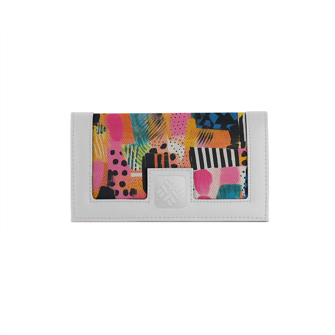 White Sleek Elegance Fold Wallet in Whimsical Patchwork Delight