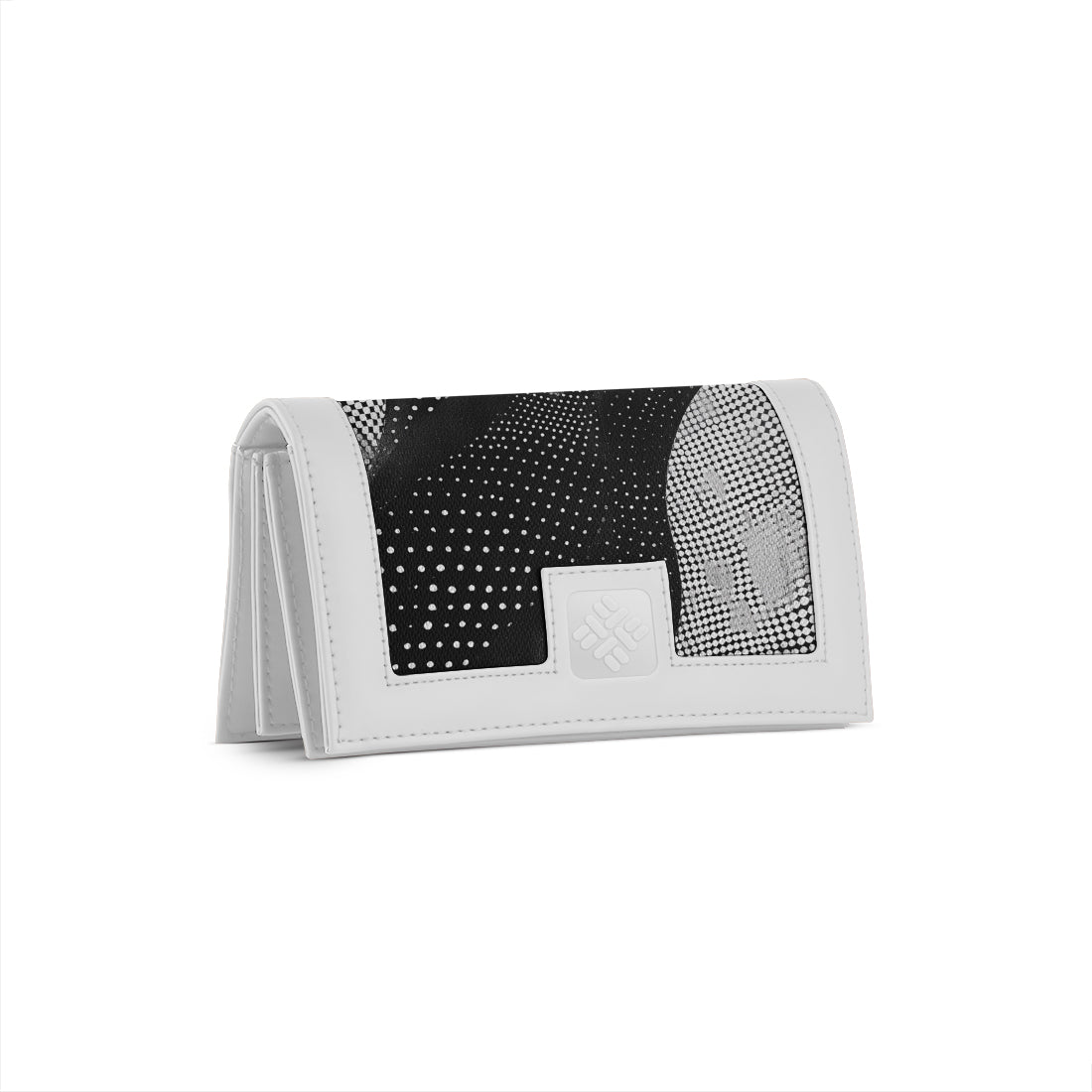 White Sleek Elegance Fold Wallet with Dynamic Halftone Patterns