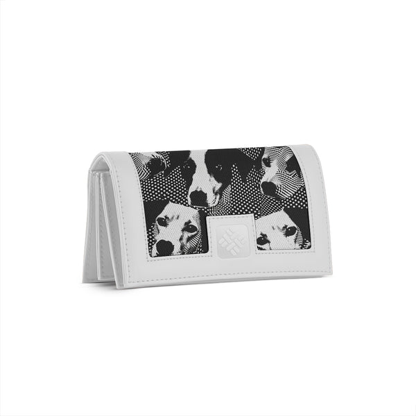 White Sleek Elegance Fold Wallet with Monochrome Dog Portraits - 1