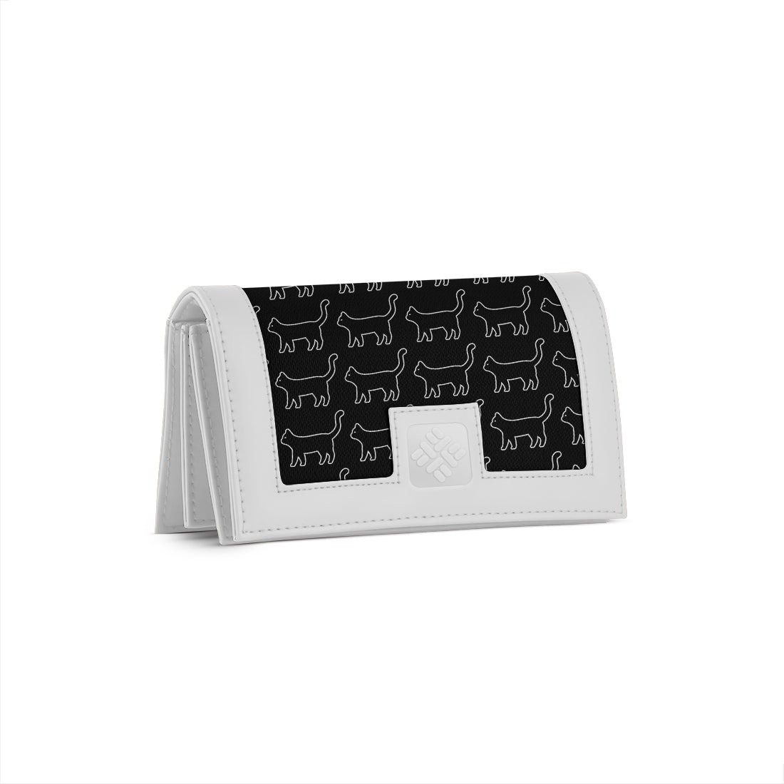 White Sleek Elegance Fold Wallet with Playful Minimalist Cat Motif