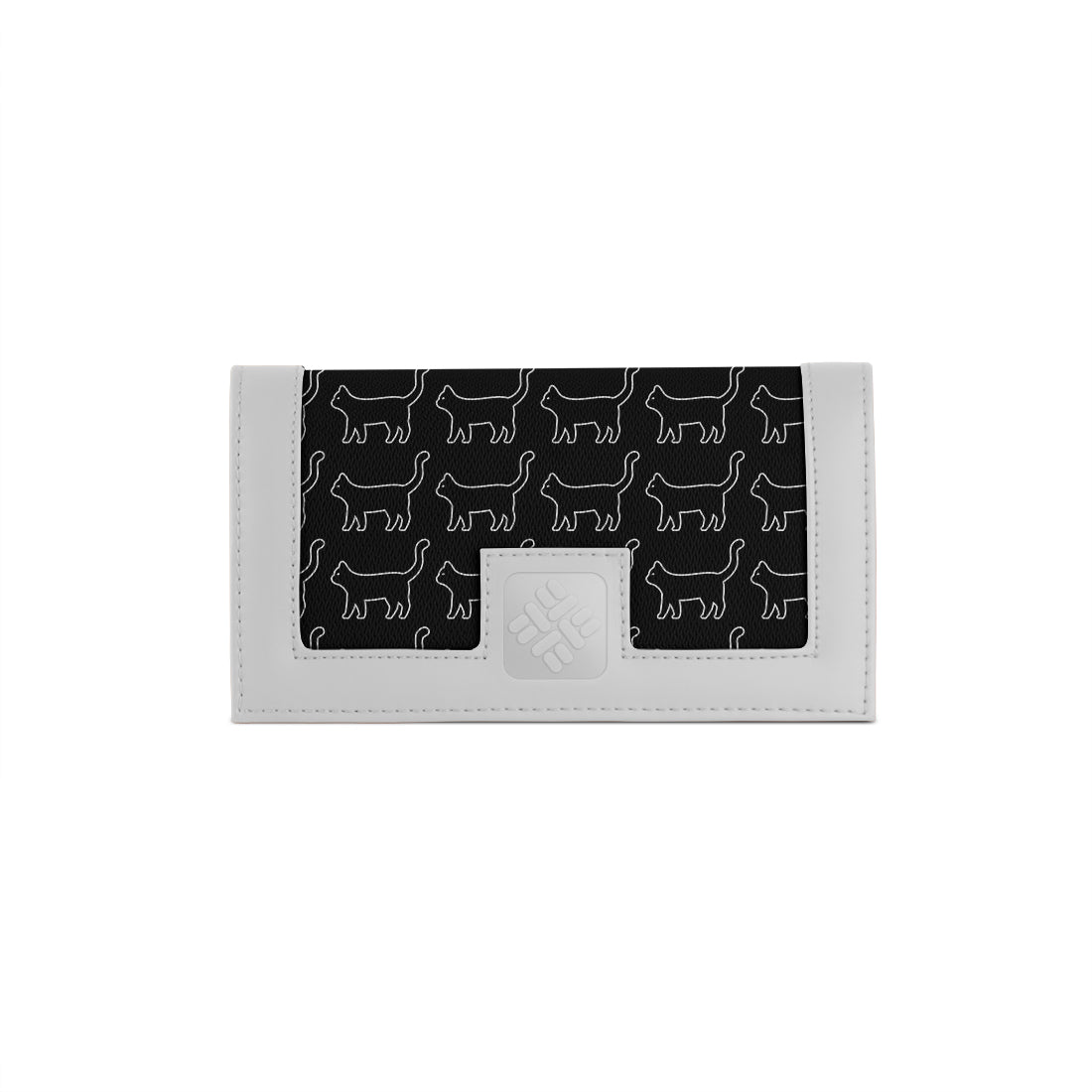 White Sleek Elegance Fold Wallet with Playful Minimalist Cat Motif