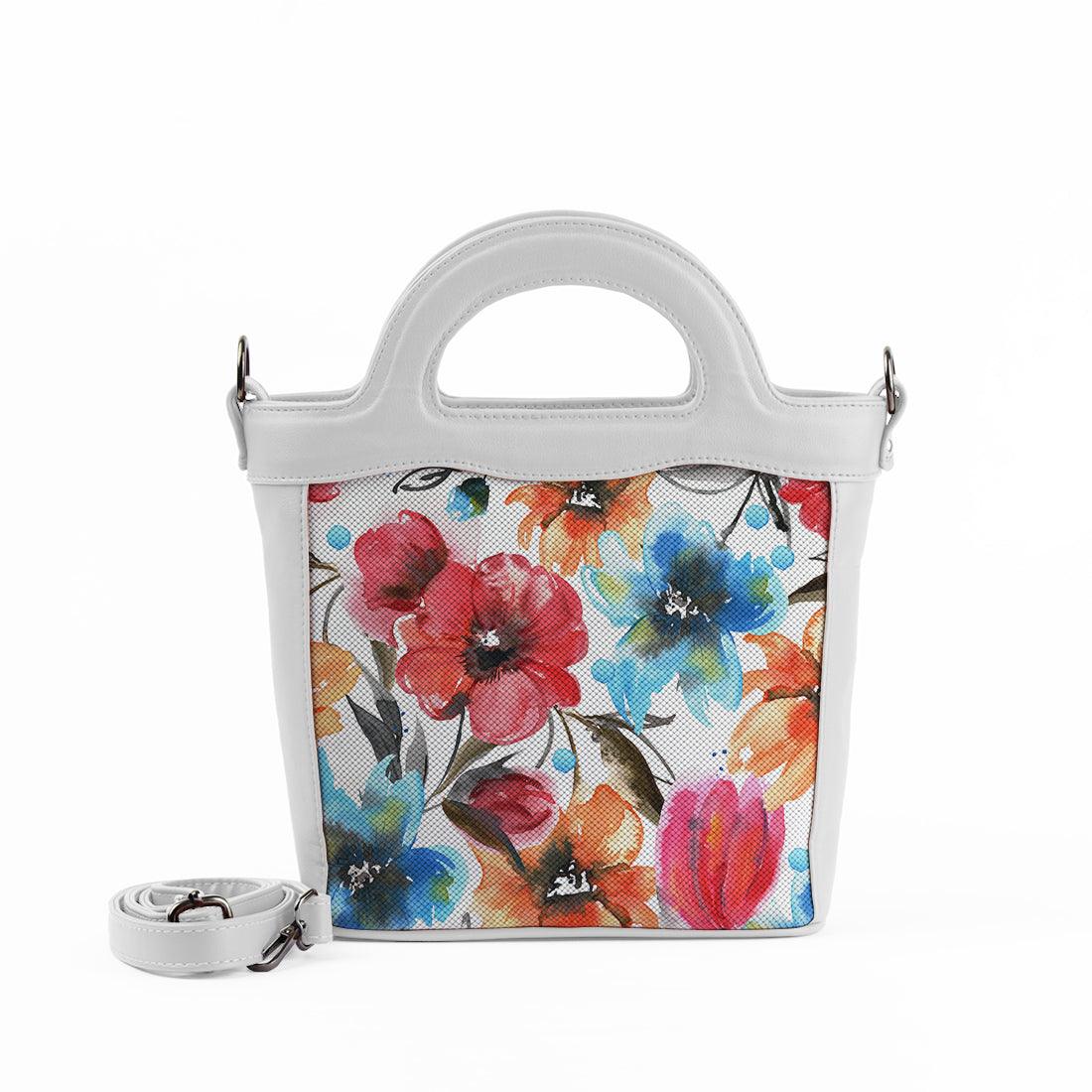 White Top Handle Handbag White Floral