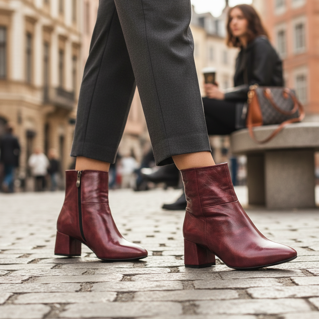 Burgundy Urban Step Ankle Boots