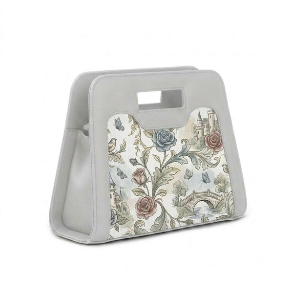 White Chic Peek Handbag Vintage Castle Floral Neoprene