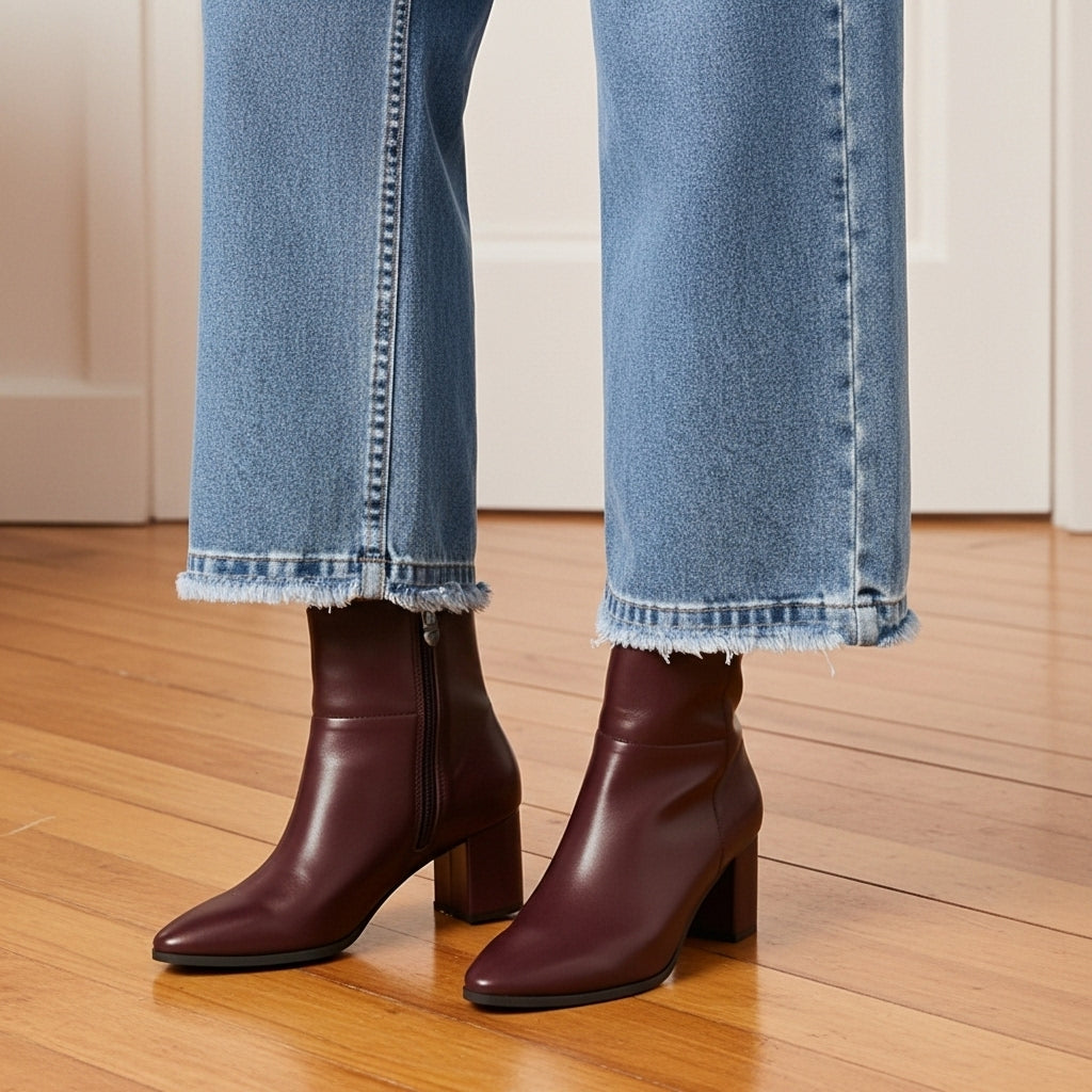 burgundy Bold Stride Ankle Boots