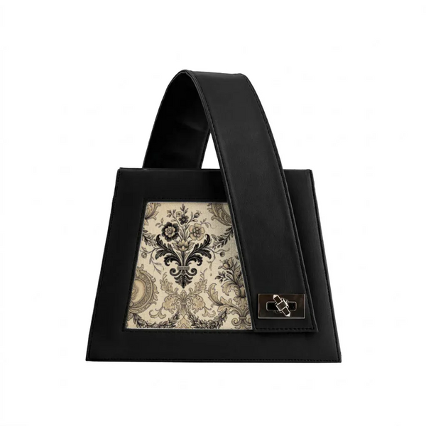 Black One Handed Bag Black Baroque Damask Vintage Floral Luxury Aesthetic - 1