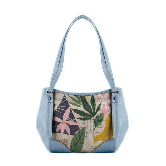 Blue Leather Tote Bag Leafs - CANVAEGYPT